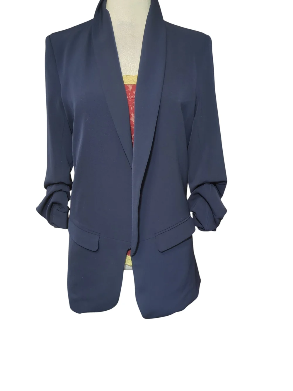 Etiquette Clothiers Navy Open-Front Shawl-Collar Blazer - Picture 1 of 8